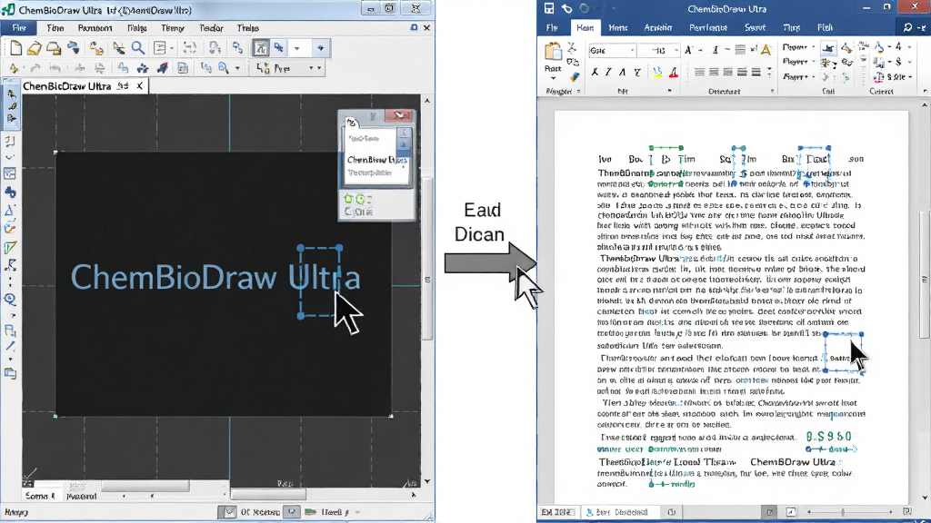 ChemBioDraw Ultra ���ĵ�Эͬ����ʾ�⣬�������Ϊ������ͼ���ڣ��Ҳ�Ϊ���ִ����ĵ����м��м�ͷ��ʾ����ճ�����̣�����Ϊ���ҶԱȣ�����Լ�칫��ϸ�ڰ���ʸ��ͼ������ѡ��״̬�����ʸɾ����޶���װ��