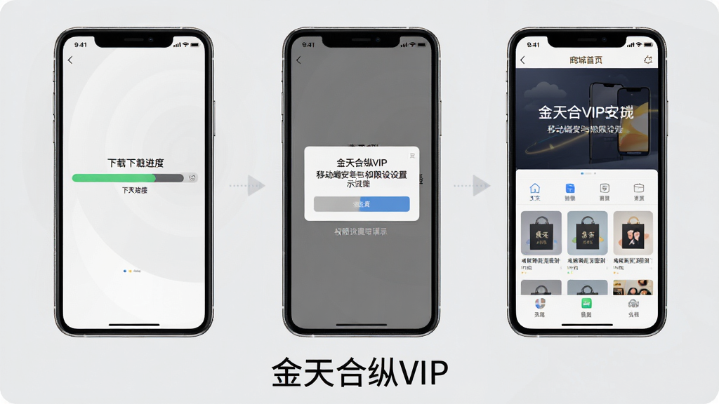 һ��չʾ�������VIP�ƶ��˰�װ��Ȩ���������̵�ʾ��ͼ�������Ϊ�������е��ֻ���Ļ�������Ļ��ʾ���ؽ��������м���Ļ��ʾȨ�����󵯴����Ҳ���Ļ��ʾ�̳���ҳ������ɣ�����Ϊǳ��ɫ�����岼�ֺ������У�����ƽ���̷̳磬ϸ�����������ʸɾ����޶���Ԫ�أ�ͼƬ�ײ������ֱ�ע���������VIP��