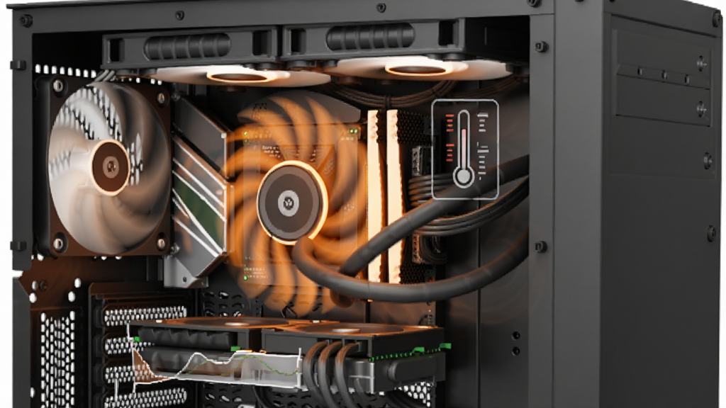 һ��������ɢ����ѹ�����Գ����Ĳ廭��������һ̨̨ʽ�������ڲ����ȸ�����ת��CPU ���򷢳���ɫ������Ч���Ա����¶ȼ�ͼ�����������ߣ�����Ϊ�����ӽǣ����дʵ�Ƽ��У�ϸ�ڷḻ�����ʸ��壬�ɾ��޶���Ԫ��