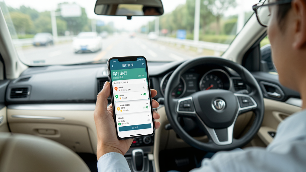 һ��չʾ˾���ڳ���ʹ�á�ǰ�г��С�APP�ӵ��ĳ���ͼ��������˾���ֳ��ֻ��鿴������Ϣ���ֻ���Ļ��ʾ��ǰ�г��С���������ҳ�棬���ڻ�������������������дʵ��Ȼ�������������޶���Ԫ��