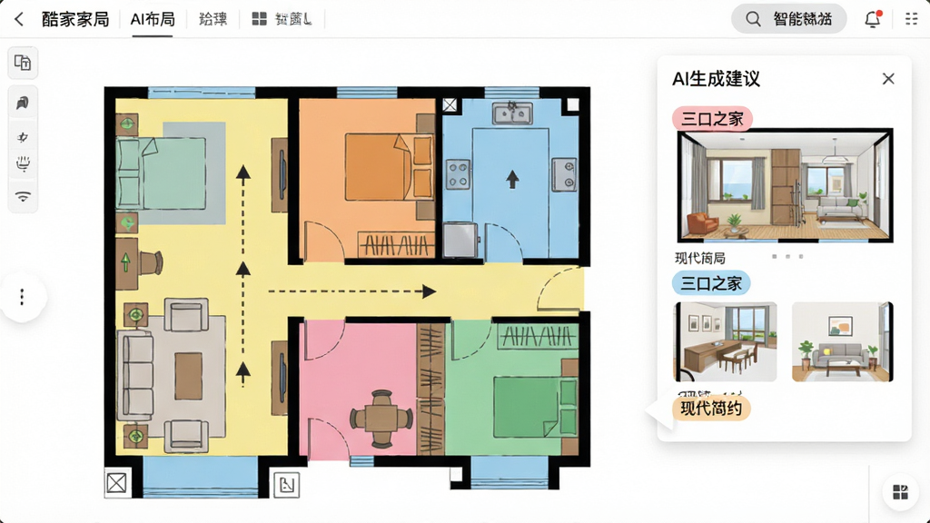 ����������������AI���ֽ��棬����չʾһ�����ӵĻ���ƽ��ͼ��ͼ���ò�ͬ��ɫ��ע�˿��������ҡ������������Ҳ൯��AI���ɵĲ��ֽ��鿨Ƭ����Ƭ����