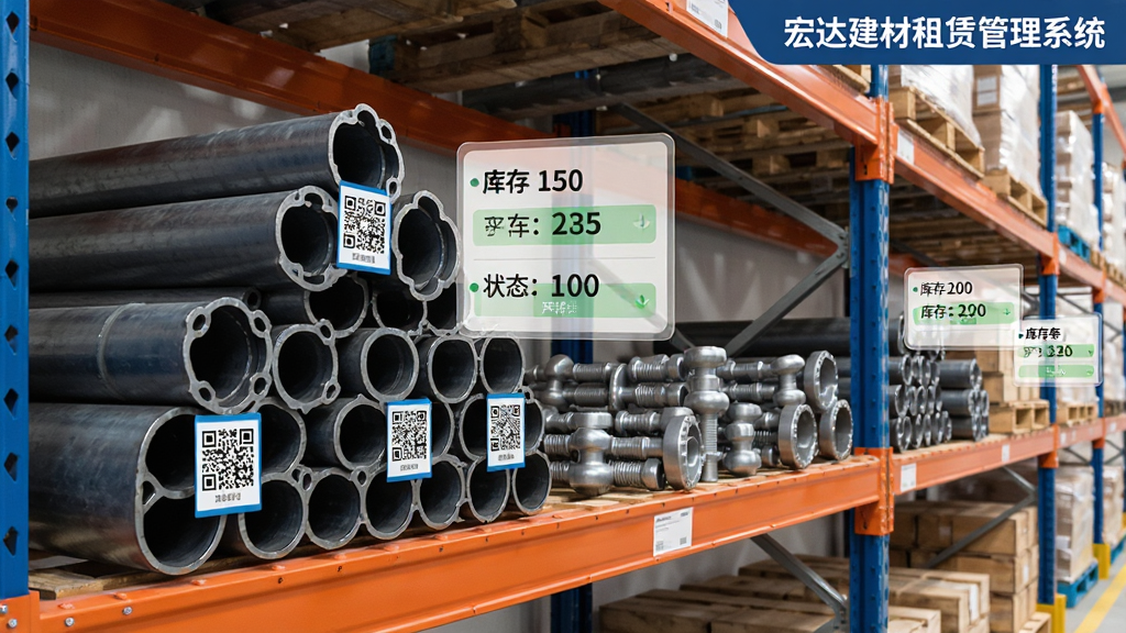 ��ｨ�����޹���ϵͳ������ģ����棬����չʾ�ֿ����������ڷŵĸֹܺͿۼ���ÿ���������ж�ά���ǩ���Ա�������ʾ���������״̬��Ϣ���������ϽǱ�ע