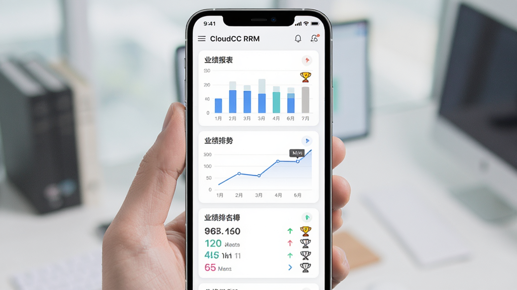 CloudCC CRM�ƶ�������ҵ������չʾ����������Ϊ�ֻ���Ļ����Ļ�ڳ�����״ͼ������ͼ��ҵ�����а񣬲���Ϊ��Ƭʽ�����Ű棬���Ϊ��ˬ���ݿ��ӻ���ϸ�ڰ�������ָ�ꡢ���Ƽ�ͷ����������ͼ�꣬�����������ɾ����޶���Ԫ��