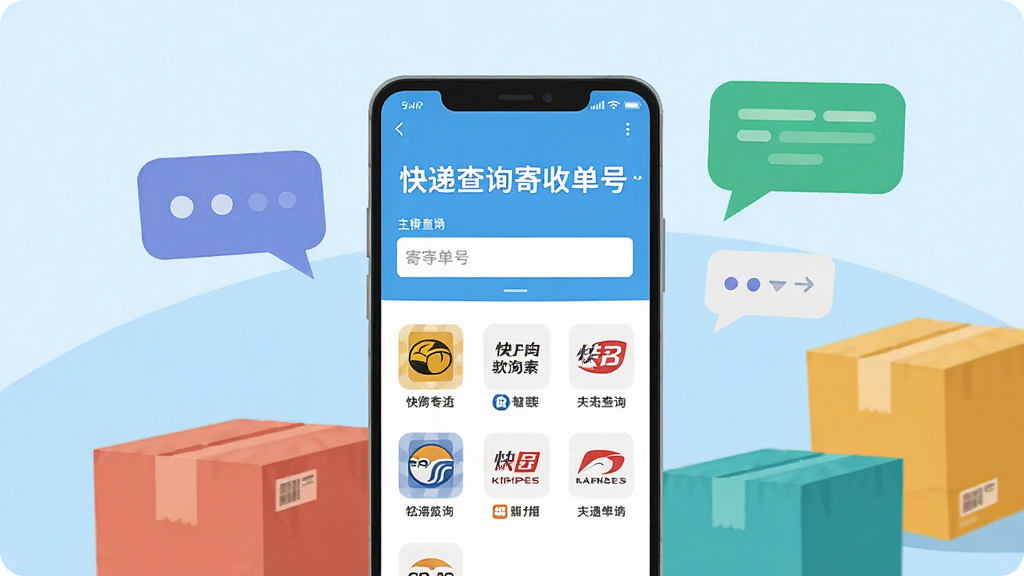 �����������һ��������׿�ֻ����ֻ���Ļ��ʾ����ݲ�ѯ���յ��š�Ӧ�������棬�������������Ͷ�ҿ�ݹ�˾ͼ�����У��ֻ���Χɢ�伸����ͬ��ɫ�Ŀ��ֽ�������ݶԻ��򣬱���Ϊǳ��ɫ���䣬������ñ�ƽ���廭���ϸ�ڸɾ����������������ʸ��壬�޶���Ԫ��