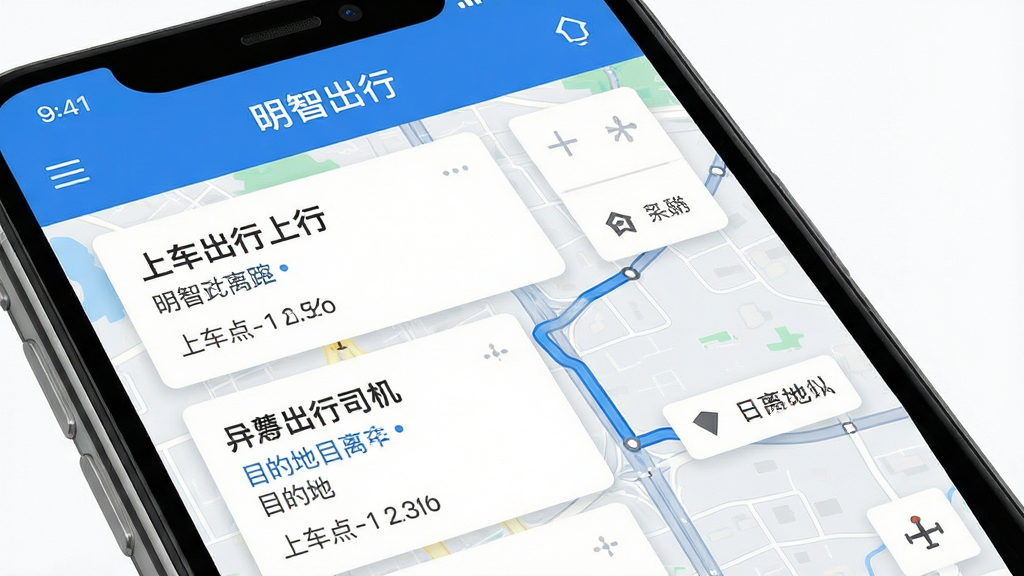 ���ǳ���˾����ʵʱ�������ͽ��棬�ֻ���Ļ��ʾ���������Ƭ����Ƭ�ϱ�ע�ϳ�����Ŀ�ĵؾ��룬����Ϊ���е�ͼ·�ߣ��������С����ǳ��С����ֱ�ʶ�����дʵ������ɫ����ϸ�����������ʸɾ����޶���Ԫ��
