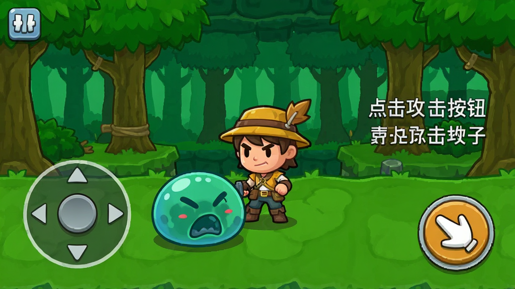 Loot Hunters���ֽ̳̽��棬����չʾһλ���˽�ɫ���ڹ���ʷ��ķ�����Ļ���м�ͷָʾ�ƶ�ҡ�˺͹�����ť���Ա���������ʾ�����������ť��������Ϊ��ɫɭ�ֵ��Σ��������������ͨ���ɾ��޶���Ԫ��