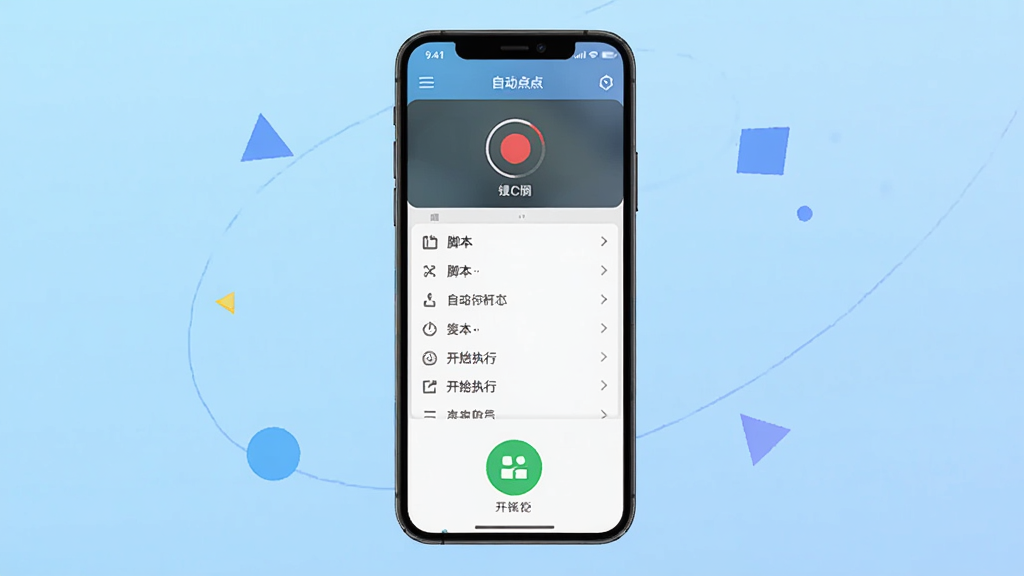 һ��չʾ�Զ���������������ͼƬ�������������ֻ���Ļ����Ļ����ʾ�Զ����APP��¼�ư�ť���ű��б��Ϳ�ʼִ��ͼ�꣬������ǳ��ɫ���䣬���ɾ���UI����ֻ���Χ����������ͼ�ε�׺�������������޶���Ԫ��
