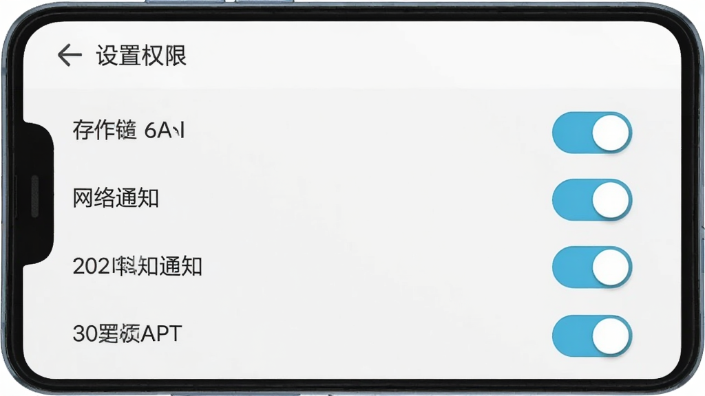 “世网街”APP在安卓手机上的设置权限界面,展示存储、网络、通知等权限开关,背景浅色,风格清晰实用,细节明确,画质干净,无多余元素