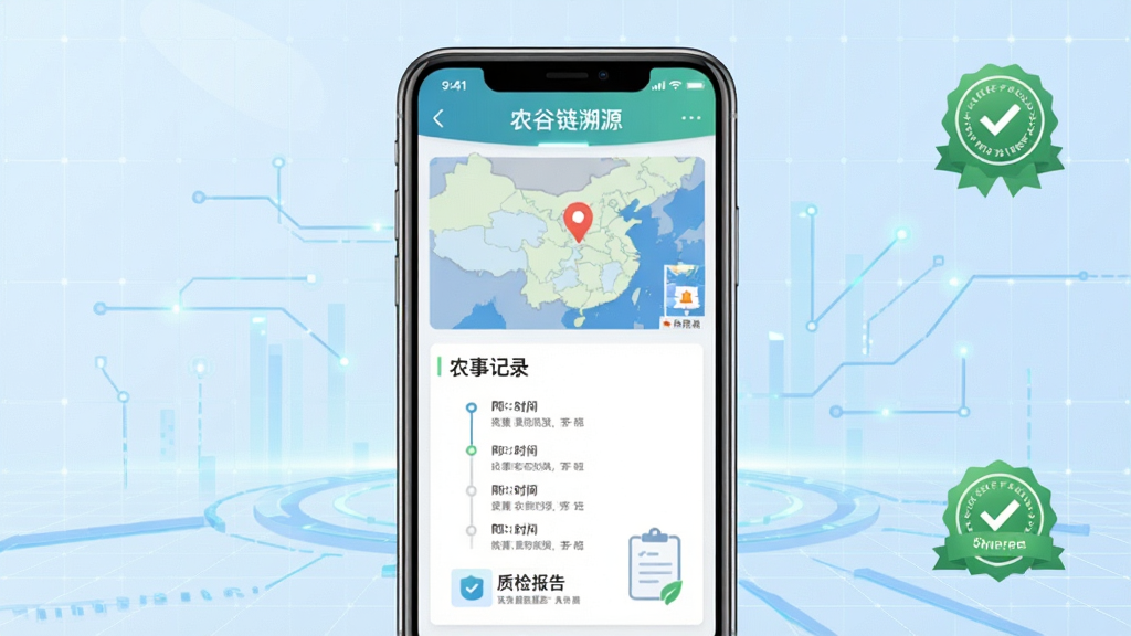 ũ����ũ��Ʒ��Դ���ܽ��棬����չʾ�ֻ���Ļ�ڳ���ũ��Ʒ��Դ��Ϣҳ���������ص�ͼ��ǡ�ũ�¼�¼ʱ���ᡢ�ʼ챨��ͼ�꣬����Ϊ����ɫ�Ƽ�����������Ϊ�ֻ�����Դ������壬���־��У��Ű��࣬���Ϊ��ƽ���Ƽ��磬ϸ�ڰ�������