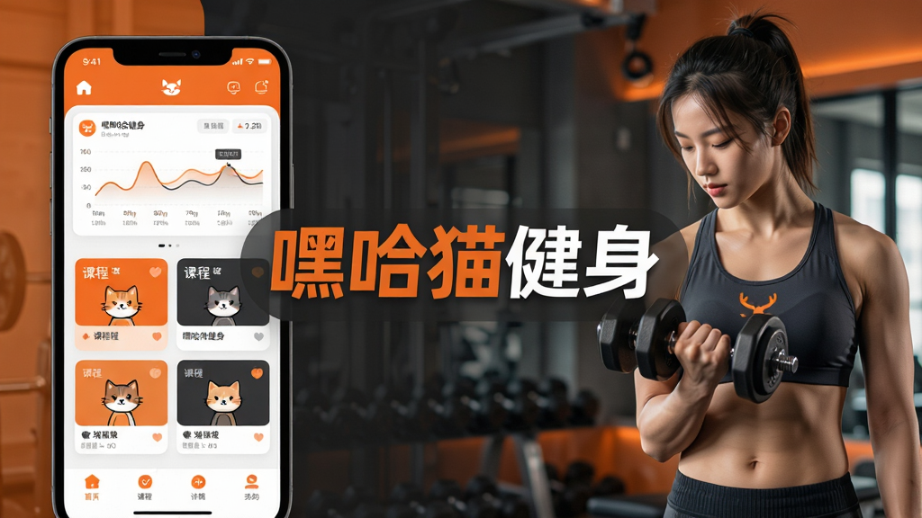 ������һ���ִ���Լ���Ľ���APP����չʾ�����ơ��ٹ�è����������Ļ������Ŀ��ʾ�����ֲ����ֻ���Ļ�뽡�������ںϵķ�ʽ�����ΪAPP���ܽ�������ͼ���Ҳ�Ϊһλ������������ٵ������û����Ű����������η��������Ϊ�Ƽ������˶�������ϣ�ɫ���Գ�ɫ�����Ϊ����ϸ�ڰ����˶�����ͼ�����γ̿�Ƭ��è�伪����Ԫ�ء����ʸ��壬����ɾ����޶���Ԫ�ء�