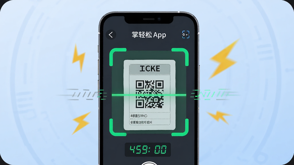 ����������һ�������ֻ�����Ļ����ʾ������APP��ɨ����棬һ����ɫ��ɨ�������׼һ�Ŵ��ж�ά��Ĺ�Ʊ���ֻ���Χ��������ű�ʾ�ٶȼ��죬����Ϊ����ɫ���䣬���Ϊ��ƽ���Ƽ��廭��ϸ�ڰ����ֻ��߿�ɨ���߶������Ƽ��������������������ɾ����޶���Ԫ��