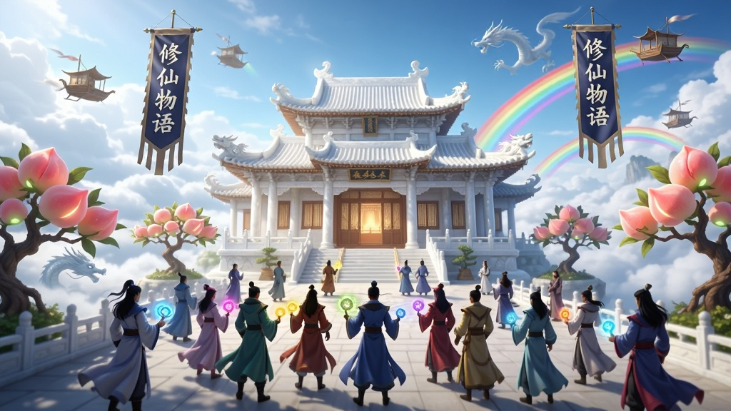 ����չʾһ���������ƺ�֮�ϵ�������أ�������һ����ΰ�İ��񹬵��ǰ�㳡�Ͼۼ��Ŷ�λ���Ų�ͬ��ɫ���۵������ߣ�����Ʈ����д�С�������������ģ������вʺ�������ۣ������������ŷ���������������Ϊ�������������ɫ���������ޣ�ϸ�ڿɼ����������еķ�����â���������ܵ����޵��ܡ��ƺ�����Լ����Ӱ�����ʸ��壬�ɾ��޶���Ԫ�أ��ʺ���Ϊ�罻�淨��ͼ