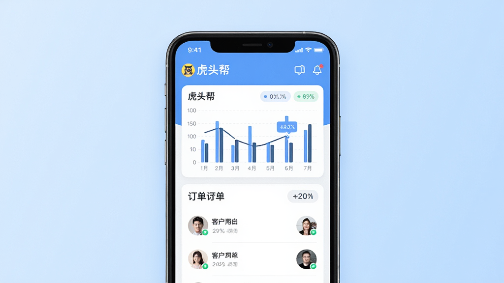 ��ͷ��APP������չʾͼ������������һ�������ֻ�����Ļ����ʾ����ͷ����������ݿ�����棬������״ͼ�������б��Ϳͻ�ͷ�񣬱���Ϊǳ��ɫ���䣬�������������־��У��Ű��࣬����ִ�����ϸ�ڰ���ͼ��Բ�Ǻ����ֱ�ǩ�����ʸ��壬�ɾ����޶���Ԫ��