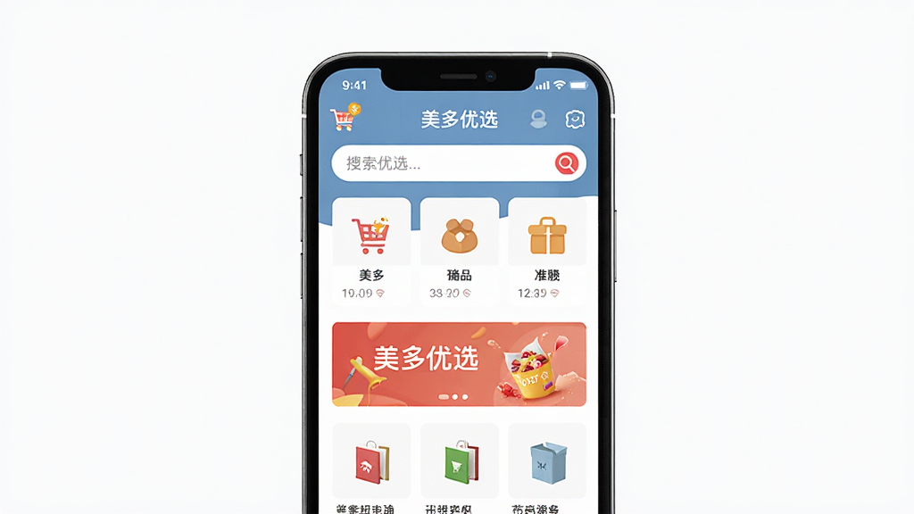 ������ѡAPP������չʾ����������Ϊ�ֻ���Ļ����Ļ����ʾ������ѡAPP��ҳ��������Ʒ����ͼ��ʹ�����������ּ���������Ű����룬���Ϊ�ִ���ƽ��UI��ƣ�ϸ�������ֹ��ﳵͼ��������������ʸ��壬�ɾ����޶���Ԫ��