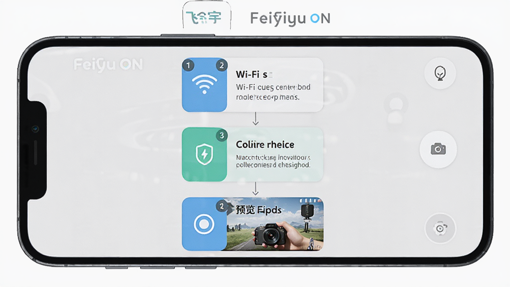 һ��չʾ����Feiyu ON���ֲ�����ʾ��ʾ��ͼ���������ֻ���Ļ��ʾ���ӽ̳̲���ͼ������Wi-Fi���ӡ�Ȩ�޿�����Ԥ�������������迨Ƭ������Ϊ�������е��������̣�������¼�࣬ϸ�ڰ���
