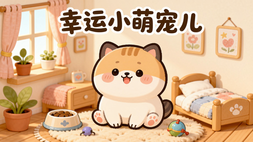 ����������һֻԲ��ɰ��Ŀ�ͨС�ȳ�������ܰ��С���ڣ���Χ�ڷ���ʳ�衢������С������������͵�ůɫ�����䣬���ֲ��þ��й�ͼ���Ϸ����״���Բ������д�š�����С�ȳ������������Ϊ���������Ķ�ά��ͨ�廭��ϸ�ڰ�����̨�ϵ���ֲ��ǽ�ϵ�С�һ����ذ��ϵ����棬���ʸ���ɾ����޶���Ԫ��