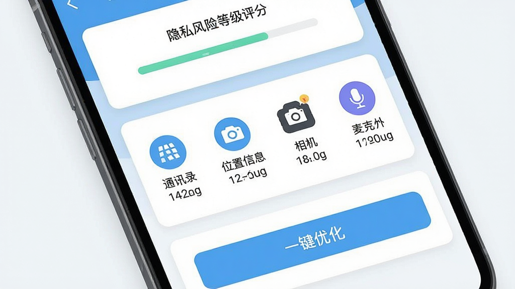 �㰲����˽��⹦�ܽ��棬����Ϊ�ֻ���Ļ��д����Ļ����ʾ�㰲�ߵ���˽��ⱨ��ҳ�棬�Ϸ�����˽���յȼ����֣��в��г�ͨѶ¼��λ����Ϣ���������˷��Ȩ��ͼ�꼰��ӦӦ���������·��ǡ�һ���Ż�����ť������Ϊ���½ṹ�����Ϊ��ƽ����ȫ���߷磬ϸ���ϲ��ð�ɫ��Ƭ����ǳ��ɫ������ע��ͼ�������ˣ���������������ɾ����ࡣ