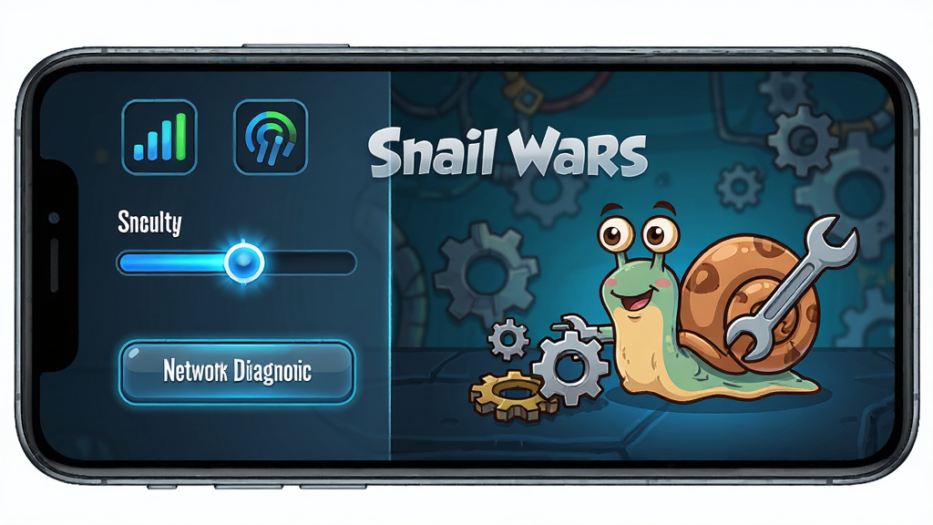 �ֻ���Ļ��ʾSnail Wars��Ϸ���ý��棬�������л��ʵ��ڻ�����������ϰ�ť���Ա��п�ͨ��ţ���Ű������������֣����������ð�ɫ����д��