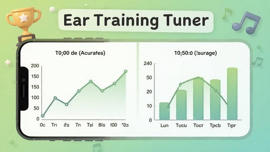 һ��չʾEar Training Tuner�ɼ���¼��ͳ��ͼ����ʾ��ͼ���ֻ���Ļ��ʾ����ͼ����״ͼ��չʾ��ͬʱ��ε���ϰ׼ȷ�ʱ仯������Ϊǳ��ɫ���䣬���н���������װ�Σ�������¼�Լ�������������޶���Ԫ�أ�ͼƬ�����ֱ�ע