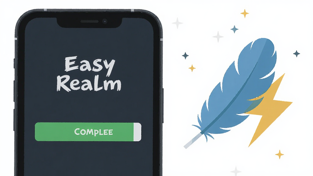 Easy Realm ������װʾ�⻭�棬һ���ֻ���Ļ����ʾ��װ������������ɣ��Ա�����ë������Ԫ��������죬����Ϊ�����İ�ɫ����ƽ�廭��񣬻����д��� Easy Realm ���������ʸɾ����޶���Ԫ��