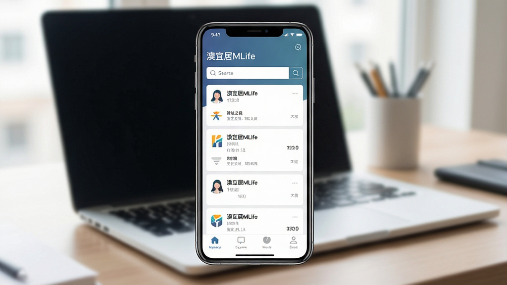 һ��չʾ��ְ���ܵ�ͼƬ������������һ����Ϊ�����˾�MLife����APP���棬��������ʾ��ְλ�б���������������Ϊ�ֻ���Ļ���У������ǰ칫���ͱʼǱ����Ե��黯�������Ű�Ϊ���湹ͼ�����Ϊ�����Լ�磬ϸ�ڰ���������ְλ���ơ���˾Logo�͡����˾�MLife���ĵײ����������ʸ��壬����ɾ����޶���Ԫ�ء�