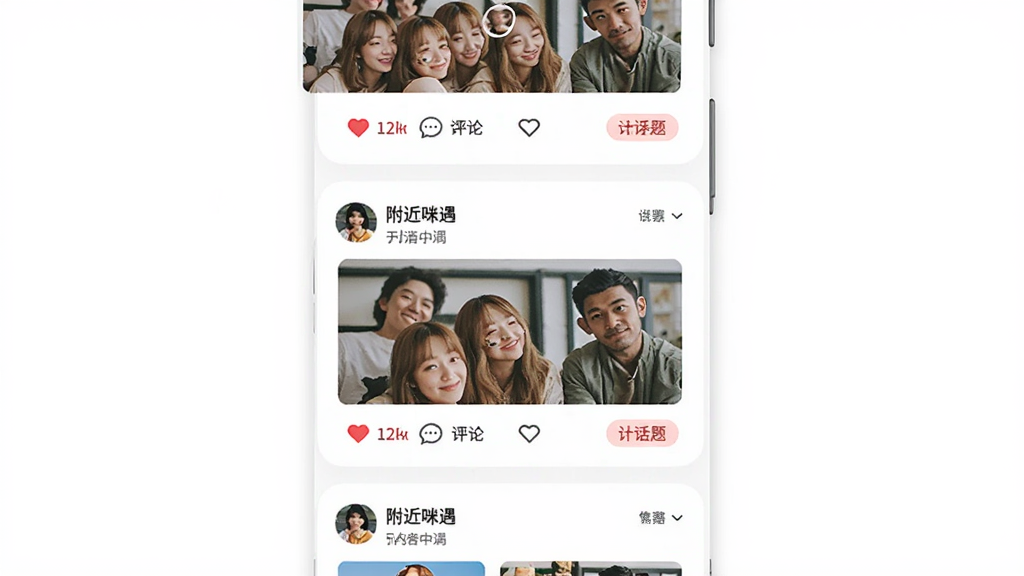 �ֻ�Ӧ�ö�̬�㳡ҳ�棬����Ϊ��������Ӧ���ڵ�������������Ϊ���¹�����Ϣ�����Ű�ÿ�ſ�Ƭ�����û���Ϣ����ͼ�뻥����ť�����Ϊ�����罻�磬ϸ�ڰ������޺��ġ��������ݡ������ǩ�����ʸ��壬����ɾ����޶���Ԫ��