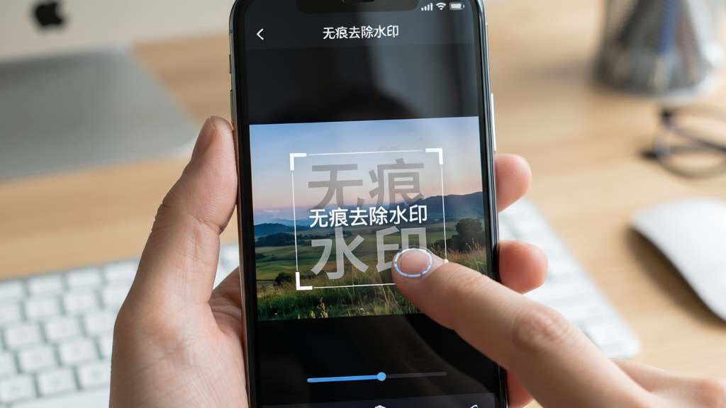 AI生图,画面主体为一只手拿着手机,手机屏幕上显示