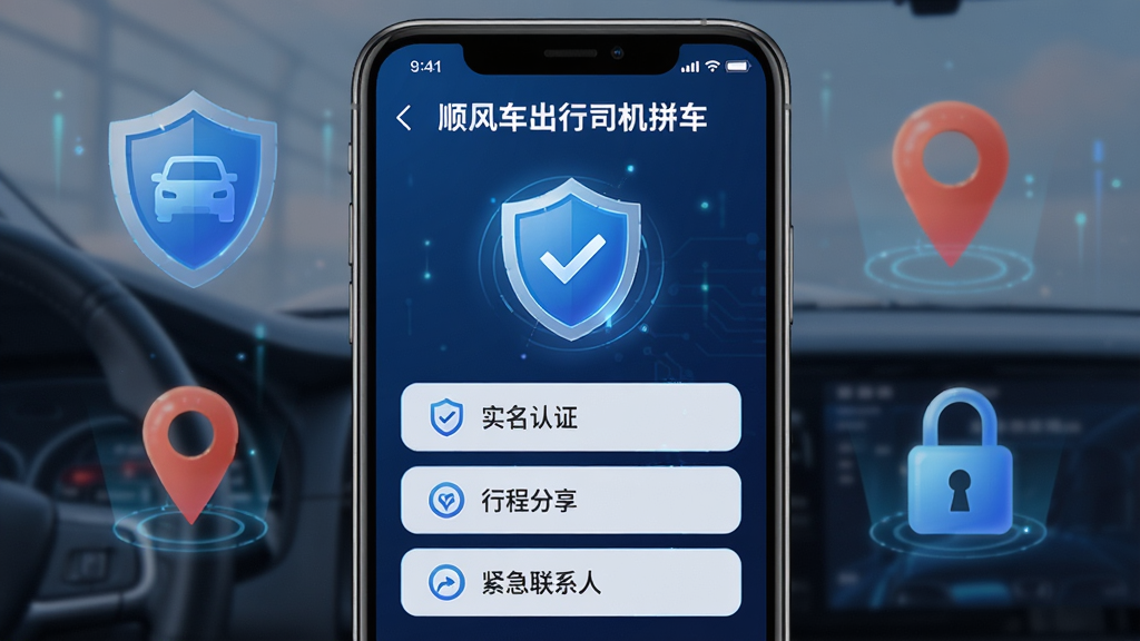 ����չʾ��˳�糵����˾��ƴ������ȫ���Ľ��棬�ֻ���Ļ��ʾ����ͼ���밲ȫ�����б�������ʵ����֤���г̷�����������ϵ�˵�ѡ������з����ܡ���λ��ǡ�����ͼ�꣬���־��У����Ϊ��ȫ�Ƽ��磬ϸ�����������ʸɾ����޶���Ԫ��