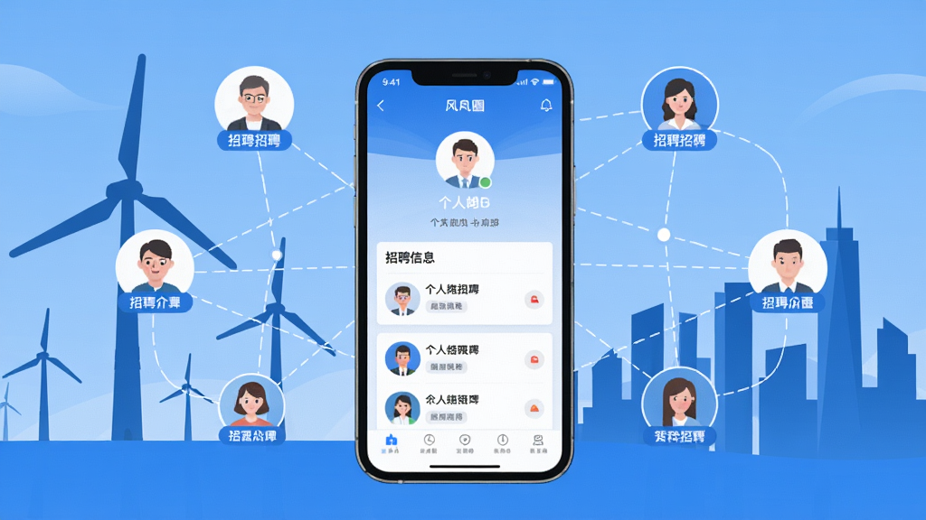 ���Ȧ�罻����Ƹ����չʾ�������������ֻ���Ļ��ʾ���ȦAPP�ĸ�����Ƭҳ�����Ƹ��Ϣ�б�������������ͷ�������ֻ���Χ���������߱�ʾ�����ϵ������Ϊ�����������Ӱ�ͳ�������ߡ�����ִ���ƽ����ɫ������ɫ�Ͱ�ɫΪ����ϸ�ڰ���ͷ��ְλ��ǩ����Ƹ��Ƭ�����ʸ��壬�ɾ����ࡣ