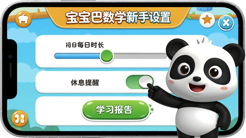 ������ʿ��ѧ�������ý��棬����չʾ�ֻ���Ļ�ϵļҳ���������ҳ�棬��ÿ��ʱ�����顢��Ϣ���ѿ��ء�ѧϰ���水ť���Ա�����è����ָ����Ļ������Ϊ���½ṹ���Ϸ��Ǳ��⣬�·�����������Ϊ��ͨ3D��ͯ�廭��ϸ�ڰ������顢���ذ�ť��ͼ�꣬���ʸ��壬�ɾ����޶���Ԫ��