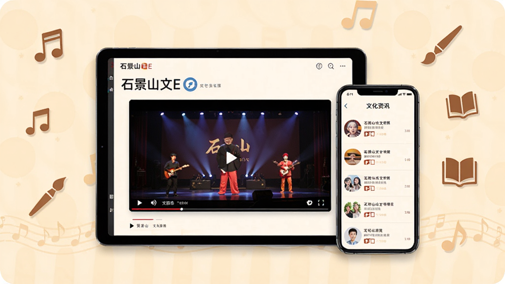 ʯ��ɽ��E�����Ļ���Դҳ�棬����չʾһ��ƽ����Ժ�һ���ֻ����Űڷţ�ƽ����Ļ����ʾ
