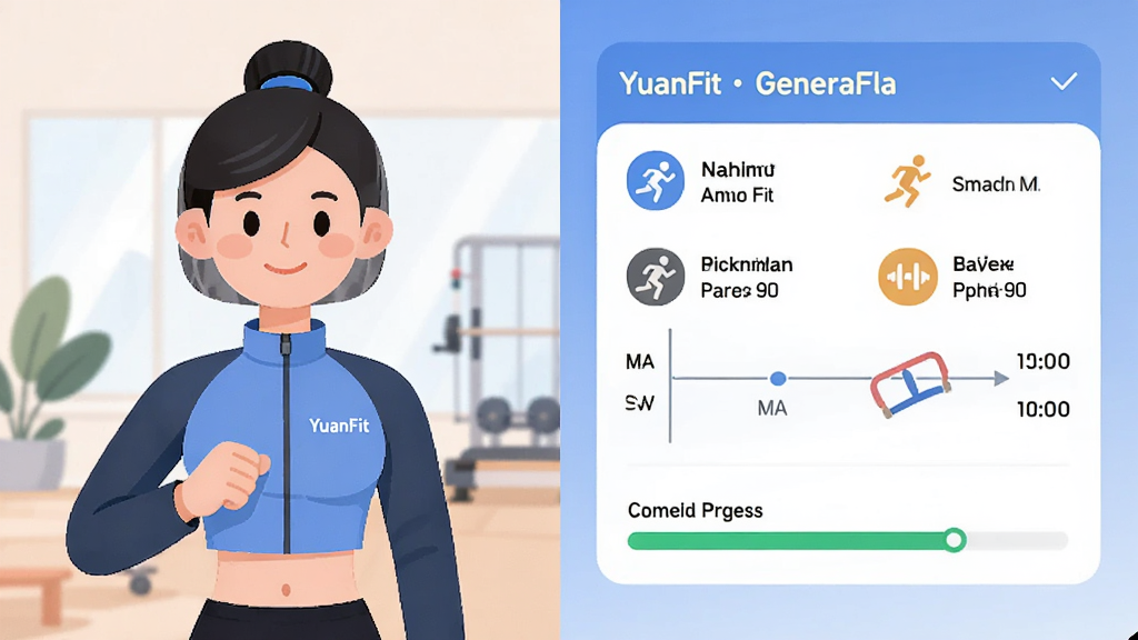 ������һ������������󣬲���Ϊ��������࣬�Ҳ�չʾ��YuanFit���ɵĸ��Ի�ѵ���ƻ�ͼ�����Ű�������ҷ���ʽ�����Ϊ��ƽ���廭�磬ϸ�ڰ����ƻ����ϵ��˶���Ŀͼ�ꡢʱ�������ɽ����������ʸ��壬�ɾ����޶���Ԫ��