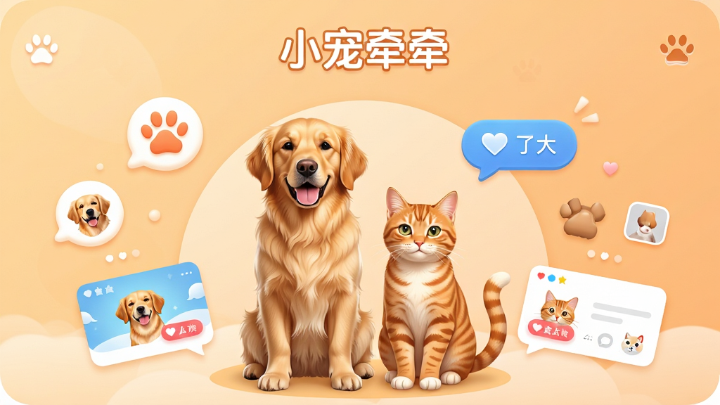 С��ǣǣ����������չʾ������������һֻ�ɰ��Ľ�ëȮ��һֻ��è�������ţ���Χ�����ų����罻ͼ��Ͷ�̬��Ƭ������Ϊ��ܰ��ǳ��ɫ���䣬�����С�С��ǣǣ�����ֱ�ʶ�����������»��ã����ּ�����죬ϸ�ڰ�������ͷ�񡢵��ް�ť���������ݵ�Ԫ�أ����ʸ��壬�ɾ����޶���Ԫ��