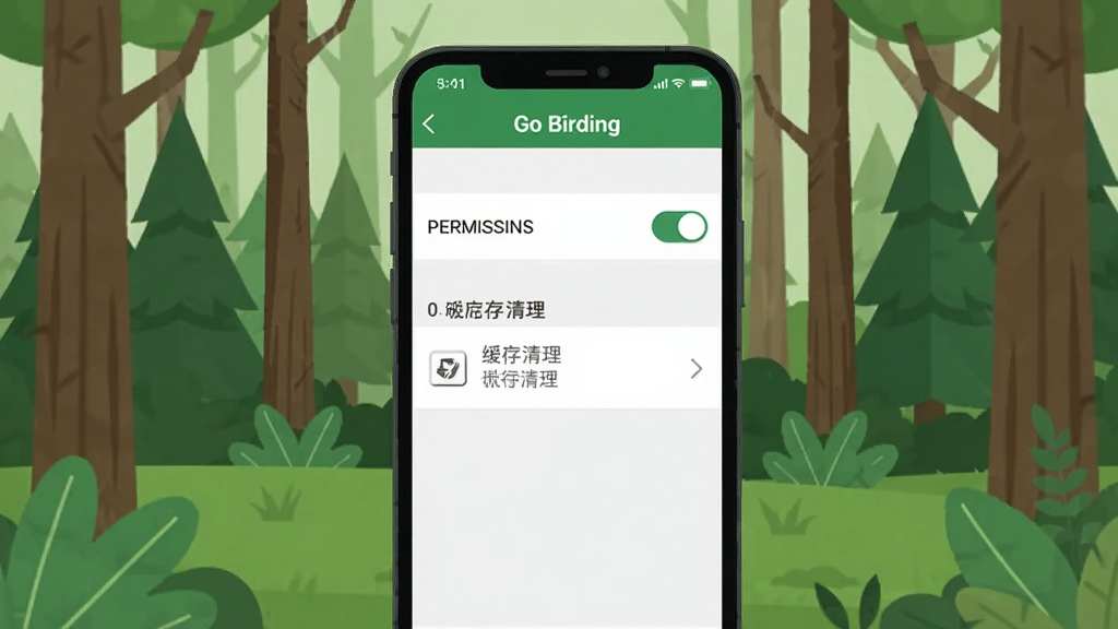 �ֻ���Ļ��ʾGo BirdingӦ������ҳ�棬ҳ������Ȩ�޿��غͻ�������ѡ������ǻ���ɭ�ֳ�����������ñ�ƽ����Ʒ�񣬻����࣬�����������޶���Ԫ��