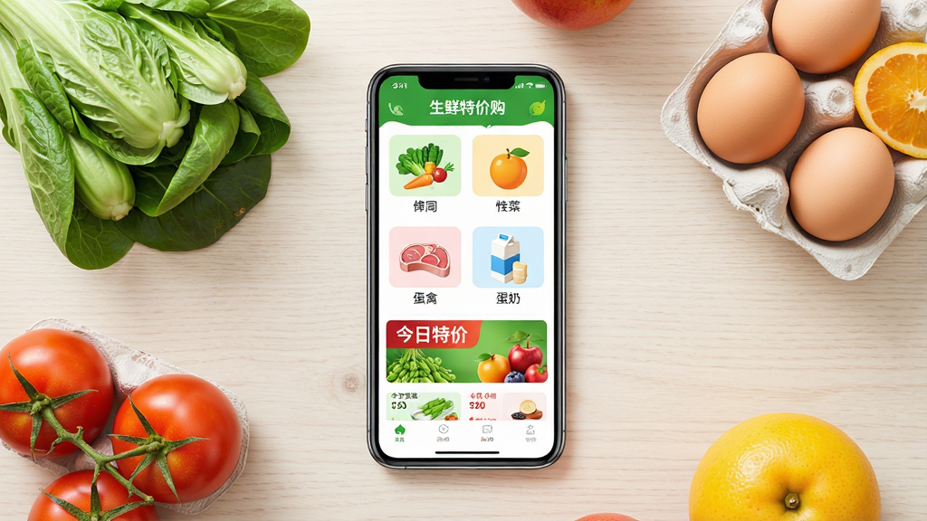 ��������ؼ۹�Ӧ����ҳչʾͼ������������һ�������ֻ�����Ļ����ʾ��������ؼ۹�����ҳ���棬�����߲ˡ�ˮ�������ݡ����̵ȷ���ͼ��ͽ����ؼۺ�����ֻ���Χ�ڷ���������ˡ����ѡ�������ˮ���������Ǹɾ���ǳɫľ�����棬���岼��Ϊ���й�ͼ���������������ϸ����ͻ����ɫ������ʵ�ݱ�ǩ�������������ɾ����޶���Ԫ��