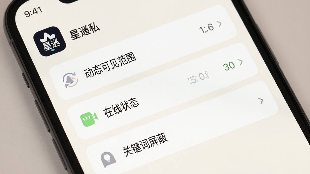 ������˽����ҳ�棬����Ϊ�ֻ���Ļ��ʾ��˽ѡ���б�����������̬�ɼ���Χ��������״̬�����ؼ������Ρ�����Ŀ��������ÿ�Ƭʽ���֣�����Ϊ�װ�ɫ���������ƣ�ϸ�ڰ��������ϡ�Ӧ��ͼ�꣬���ʸ��壬�ɾ����޶���Ԫ��