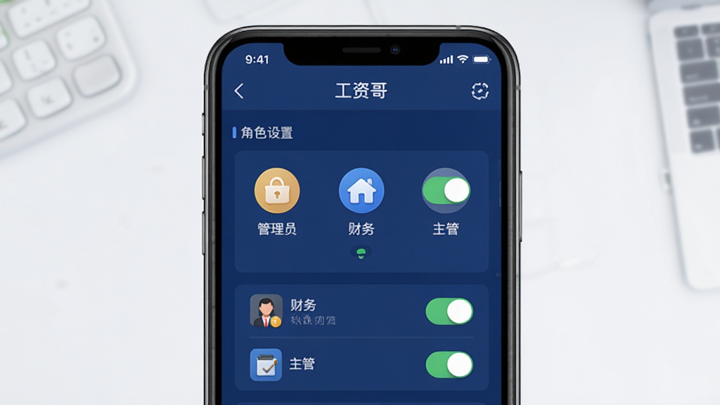 ���ʸ�Ȩ�޹������棬�ֻ���Ļ��ʾ�����ʸ硱APP�Ľ�ɫ����ҳ�棬�й���Ա���������ܵȽ�ɫͼ���Ȩ�޿��أ�����Ϊ����ɫ���������ϸ�����������ʸɾ����޶���Ԫ��