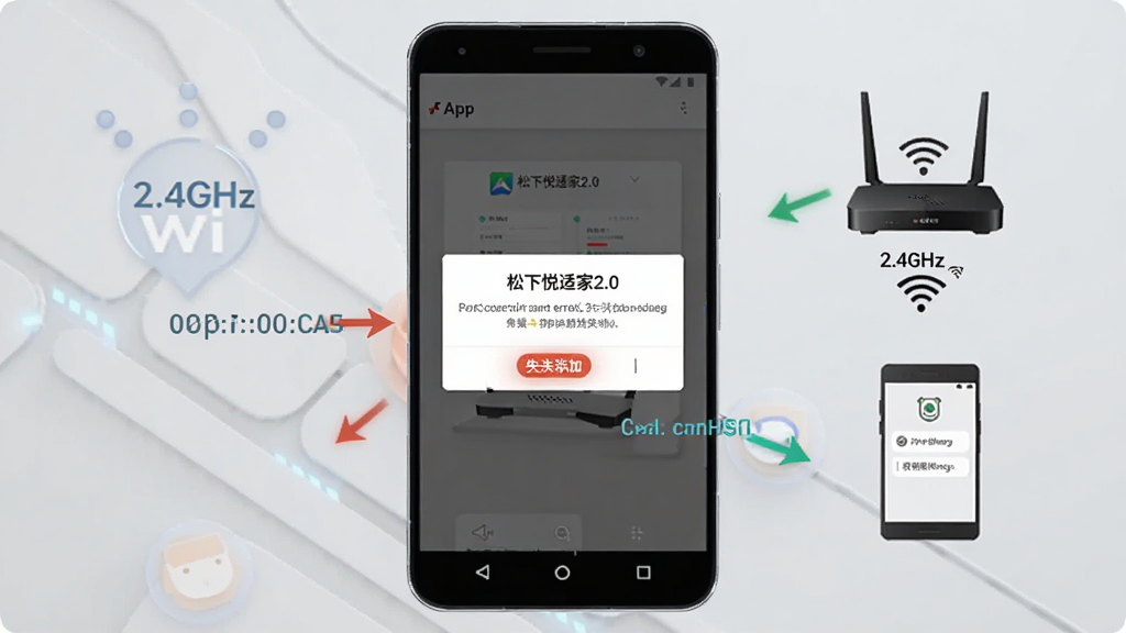 ����չʾһ����׿�ֻ���Ļ��ʾ���������ʼ�2.0��App���豸����ʧ����ʾ�����������Ա���·������2.4GHz WiFi��ʶ���ֻ�Ȩ������ͼ�꣬����Ϊǳ��ɫ�Ƽ���񣬲��ּ�����ˣ�ϸ��չʾ�������������ͷ�����ʸ���ɾ��޶���Ԫ��