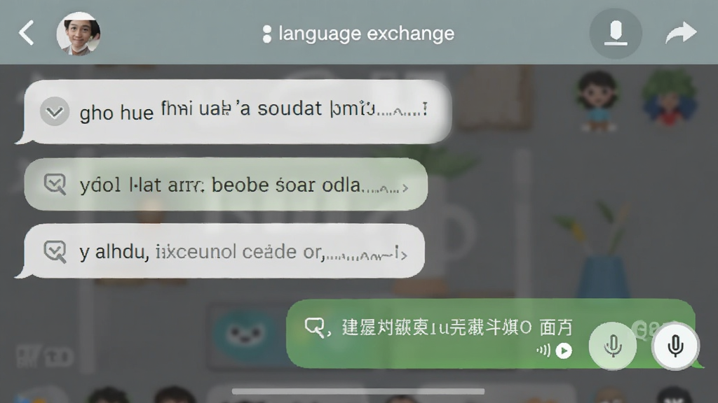 �ֻ���������ͼ�����ʾ��language exchange��Ӧ���ڵĶԻ����ݣ�һ����Ӣ�ģ�һ�������ģ����з��밴ť������ͼ�꣬������࣬ɫ����ͣ�ϸ�ھ��£���������