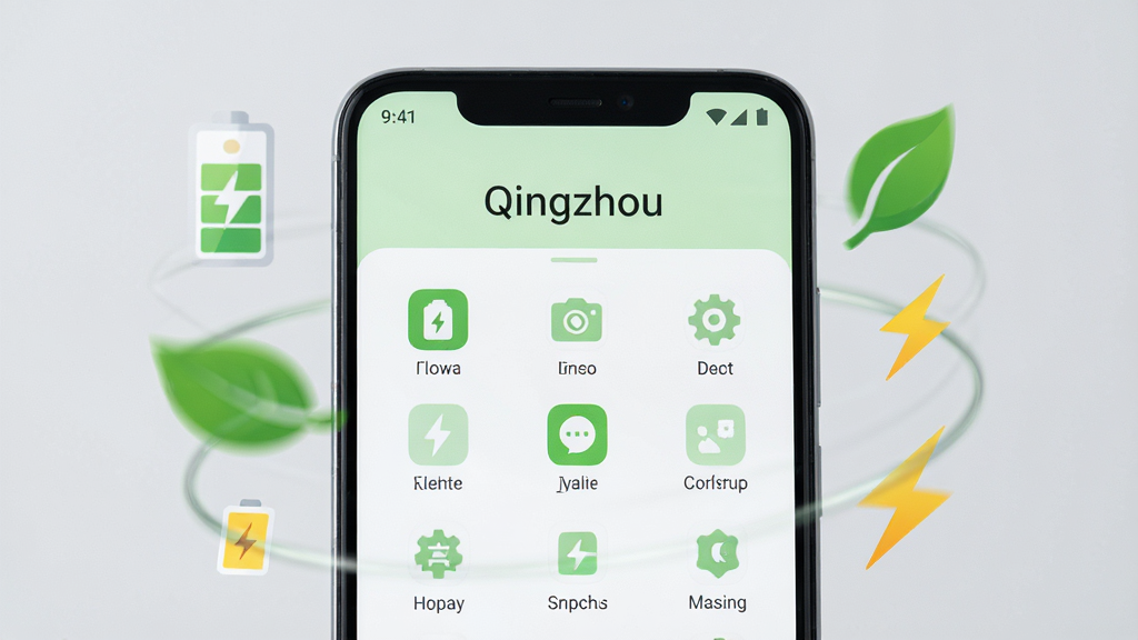 һ����׿�ֻ���д����Ļ��չʾQingzhouӦ�õ���ˬ�����棬�����԰�ɫ��ǳ��ɫΪ��ɫ��������ͼ���������룬�ֻ���Χ�����ŵ�ء���Ҷ�����������ʡ���������ķ��ţ�����Ϊ��͵�ǳ��ɫ���������Լ�ִ���ͼƬ����Ļ�Ϸ���ʾ���֡�Qingzhou�������ʸɾ���ϸ���������޶���Ԫ�أ��Ű����
