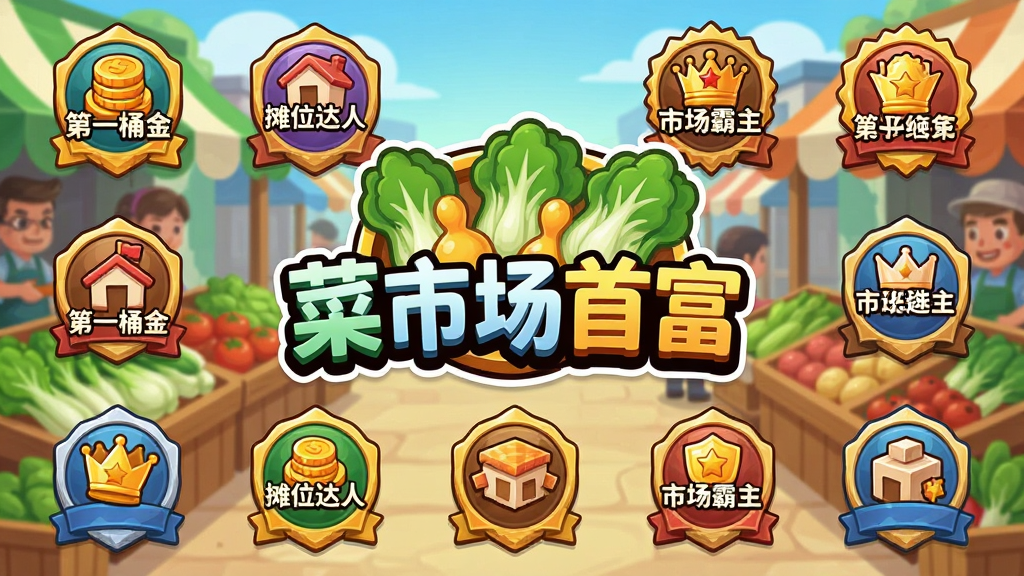 ��ͨ������Ϸ�ɾͽ����ͼ�������С����г��׸�����Ϸlogo����Χ�����ųɾͻ��£���������һͰ�𡱡�̯λ���ˡ����г������������������������ֵĲ��г����������࣬ɫ����������������