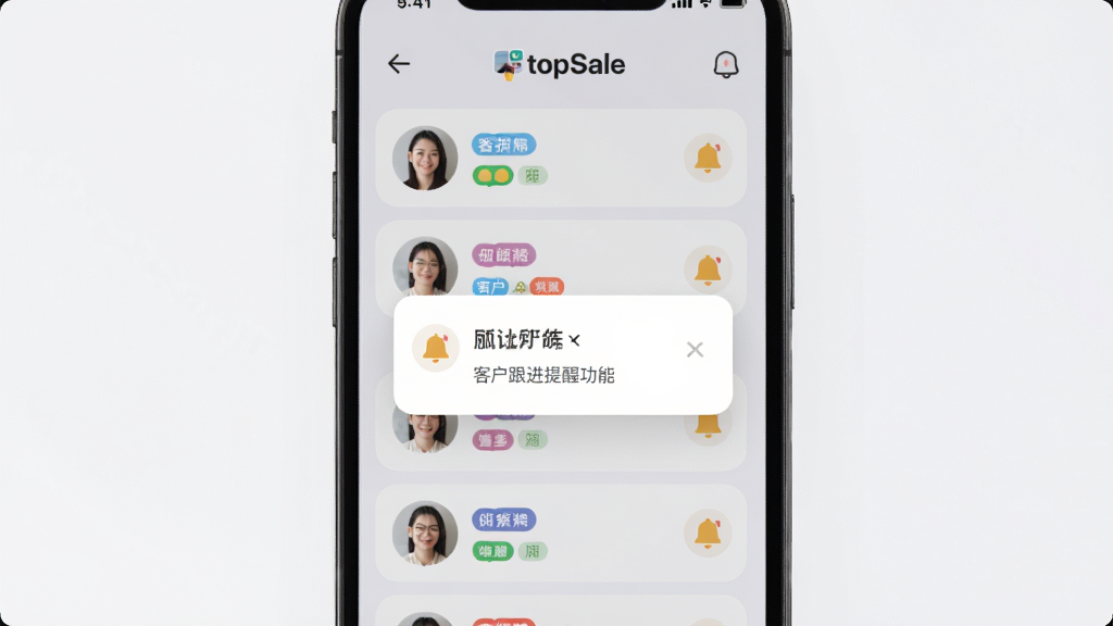 TopSale �ͻ��������ѹ��ܽ��棬����Ϊ�ֻ���Ļ��ʾ�ͻ��б������ѵ���������Ϊ�����б����Ű����������Ϊ���Բ�Ƿ磬ϸ�ڰ����ͻ�ͷ�񡢲�ɫ��ǩ������ͼ�꣬���ʸ��壬�ɾ����޶���Ԫ��