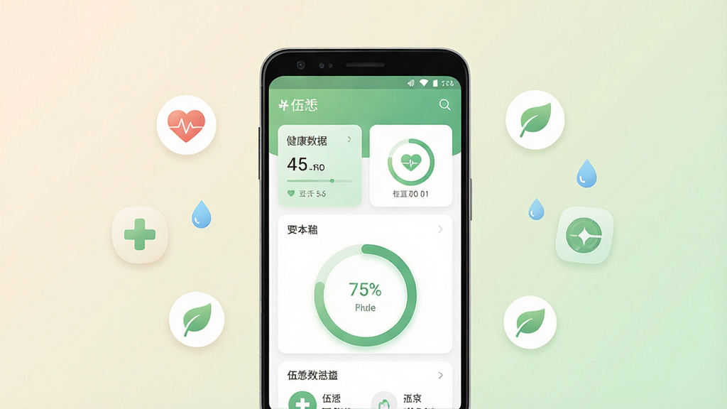һ��չʾ��������������ֻ�Ӧ�ý�ͼ���廭������������һ��������׿�ֻ�����Ļ����ʾ��Ӧ�õ���ҳ�������������ݿ�Ƭ��Բ������������͵���ɫ��ͼ�꣬������ǳ��ɫ�뵭��ɫ��������ʿռ䣬��ΧƯ�������ʡ�ˮ�Ρ�Ҷ�ӵ�Сͼ�꣬���������¼�Լ���Ű���жԳƣ�ϸ�ڸɾ����䣬���ʸ��壬�޶���Ԫ��