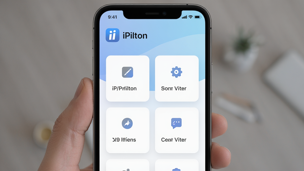 һ��չʾiPilton������������ֻ���Ļ��ͼ�����������Ǽ��Ŀ�Ƭʽ���ܲ��֣�������iPilton��Logo�����ƣ�����Ϊ��͵����׽���ɫ��������ִ���ˬ��ϸ�����������ʸɾ��޶���Ԫ��