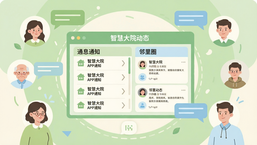 ��������Ϊһ��������Ϣ����壬���������ʾ���ǻ۴�Ժ��APP��֪ͨ�б�������Ȧ��̬����Χ�����Ų�ͬ�����ס��ͷ����Ի����ݡ����ֲ������Ļ���ʽ��ͼ���Ű���á����Ϊ���±�ƽ�廭��ɫ����ǳ�̡��װ��뵭��Ϊ����ϸ�ڱ��ֹ�������������ͷ�񣬻�������������ɾ����޶���Ԫ�ء�
