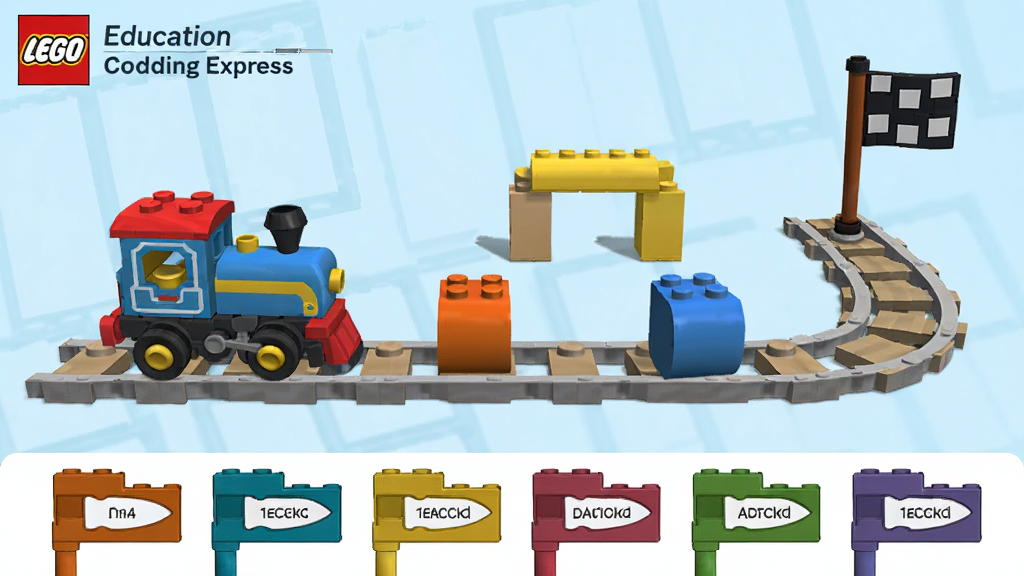 LEGO Education Coding Express ��Ϸ�ؿ����棬С���ڹ����㣬�յ������ı�־���м����ϰ����Ļ�·����в�ͬ��ɫ�ı��ָ���ľ����ͨ���ɫ�����죬�������࣬����ɾ������廭��