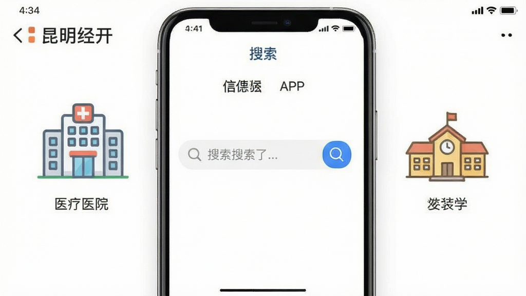 һ����Ϣ�ۺ�ҳ���ͼ��չʾ������������APP��ҽ���������飬���ΪҽԺͼ�꣬�Ҳ�ΪѧУͼ�꣬�м��������򣬱���Ϊ��ɫ�����Ϊ���¼���ϸ�ڰ���������ͼ������ֱ�ǩ�������������ɾ����޶���Ԫ��