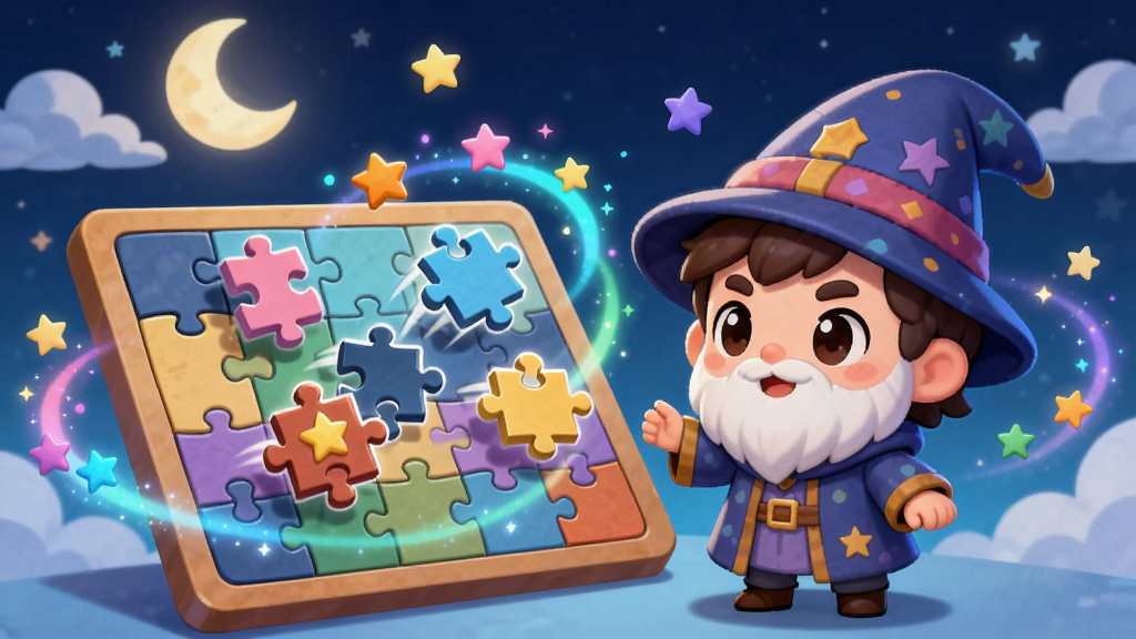 һ����ͨħ��ʦ��ɫվ�ڡ�ƴͼħ��ʦ����ƴͼ��ǰ��ƴͼ���ϵ�ƴͼ�����Զ�������ȷλ�ã���Χ�����Ų�ɫħ�����κ����ǡ�����������ɫҹ�գ������º��ƶ䡣���ΪQ�濨ͨ��ɫ�����ޣ�ϸ�ڷḻ�����ʸɾ����޶���Ԫ�ء�