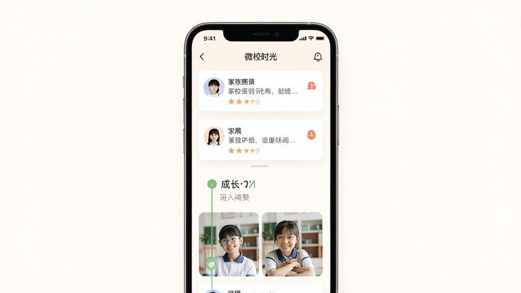 ΢Уʱ��APP����չʾ������Ϊһ�������ֻ�����Ļ��ʾ��У������Ϣ����༶��ᣬ���־��У��Ű��࣬���������ů��ϸ�ڰ���֪ͨ��Ƭ��ѧ��ͷ�񡢳ɳ�ʱ���ᣬ���ʸ��壬�ɾ����޶���Ԫ��