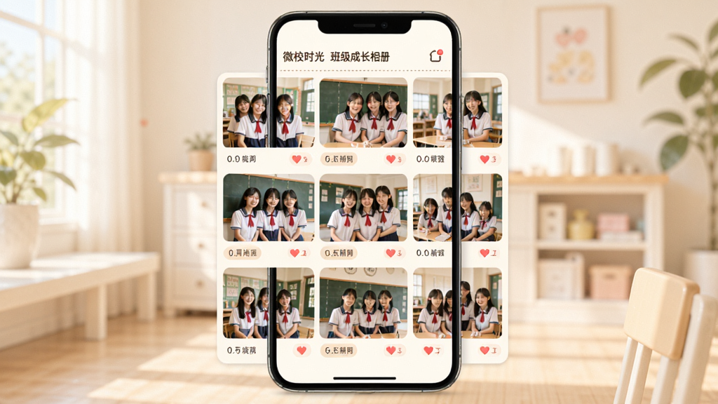 ΢Уʱ��༶�ɳ������棬����Ϊ�ֻ���Ļչʾ��Ƭ����ǽ������Ϊ�Ź������У��Ű����룬�����ܰ������ϸ�ڰ���ѧ�����Ƭ��ʱ���ǩ������ͼ�꣬���ʸ��壬�ɾ����޶���Ԫ��